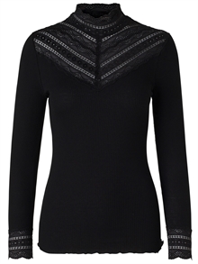 Rosemunde silke bluse med bred blonde - sort